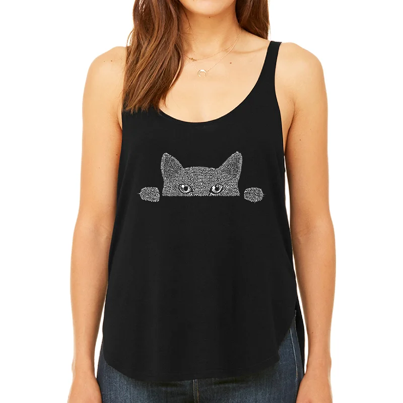 - Deodorizing cat litter tofu litterPet fashion clothes- Dog toy recommendations   - Cat food nutritional analysis  - Hypoallergenic dog foodPeeking Cat  - Women's Premium Word Art Flowy Tank Top