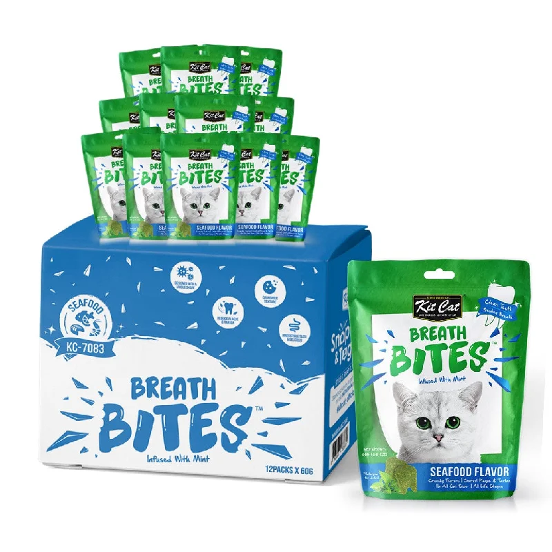    - Senior cat food  Combined with specific occasions:- Indoor pet toy recommendations   - Senior cat food  - High protein dog food[CTN of 12] Kit Cat Breath Bites Dental Cat Treats - Seafood (60g)