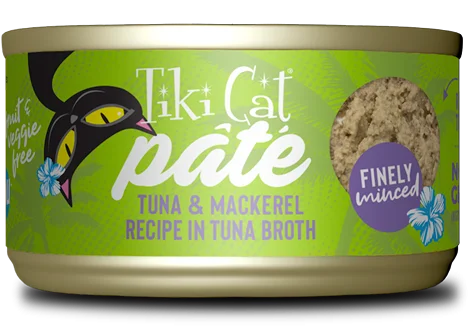    - Indoor cat food  Classification by material or design:- Cat teasers selection   - Indoor cat food  - Food for picky dogsTiki Cat® Pate Luau Ahi Tuna & Mackerel Pate Wet Cat Food