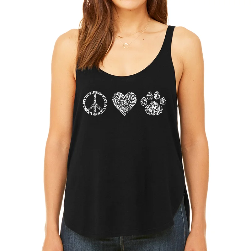 ---Pet raincoat -Cost-effective pet toy recommendations2. **Brand-Related**  - Dog food nutritional analysisPeace Love Cats  - Women's Premium Word Art Flowy Tank Top