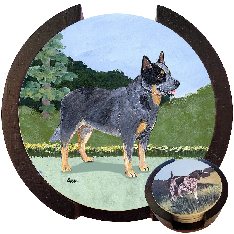 - Pet vitamin complex nutrition tabletsPet birthday party clothes- Bird toy recommendations   - Cat food for immune system support  - Special food for puppiesAustralian Cattle Dog Scenic Bisque Coaster Set