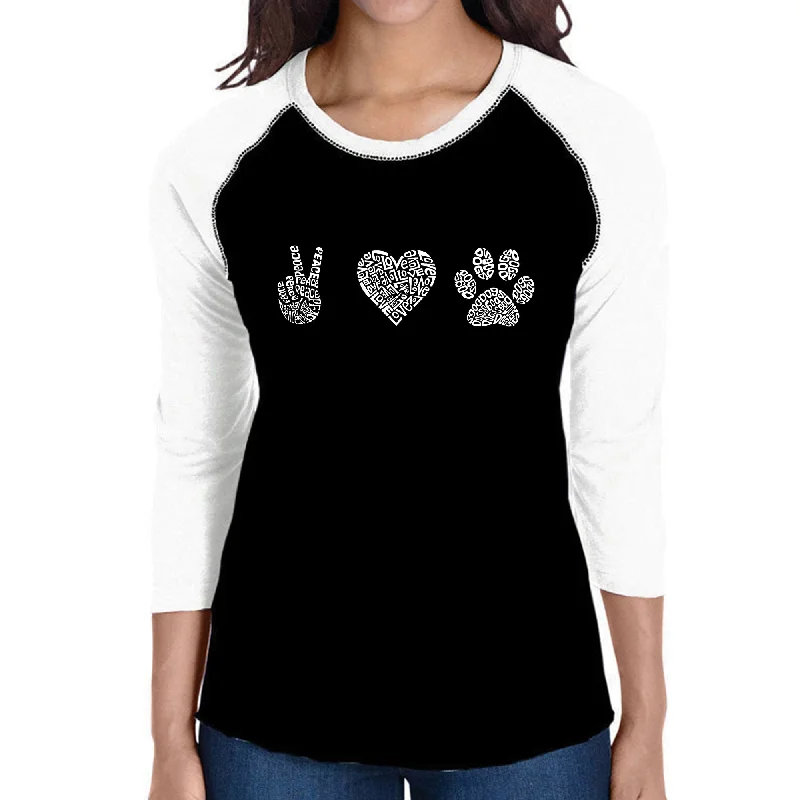 - Air box TSA certified check-inCat clothes -Non-toxic pet toy recommendations   - Digestive care cat food   -Chicken-flavored dog foodPeace Love Dogs  - Women's Raglan Word Art T-Shirt