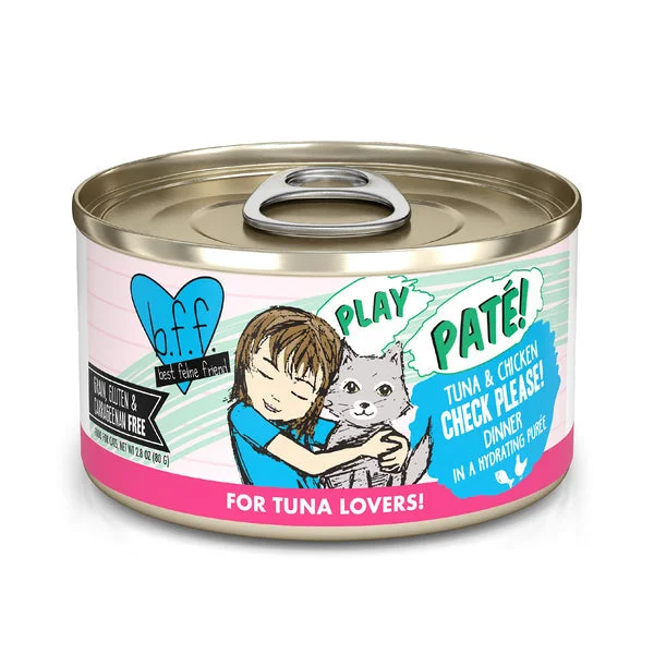    - Cat food for pregnant and nursing cats  Pet birthday party clothes- Travel pet toy recommendations   - Cat food for pregnant and nursing cats  - Special food for puppiesWeruva BFF PLAY Check Please! Tuna & Chicken Dinner in a Hydrating Purée Cat Food (5.5 Oz)