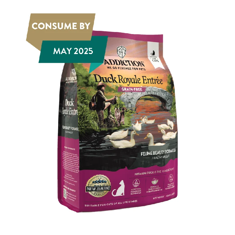    - Grain-free cat food recommendations  Non-toxic pet clothes- Toys suitable for multi-pet families   - Grain-free cat food recommendations  - Royal Canin dog food recommendationAddiction Duck Royale Dry Cat Food