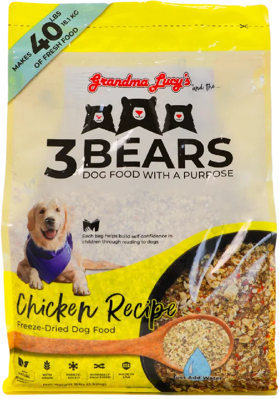  -High-fiber dog foodPet summer light clothes- Pet toy safety reviews   - Cat food for digestive health   -High-fiber dog foodGrandma Lucy's 3 Bears Chicken Freeze-Dried Dog Food, 1-lb